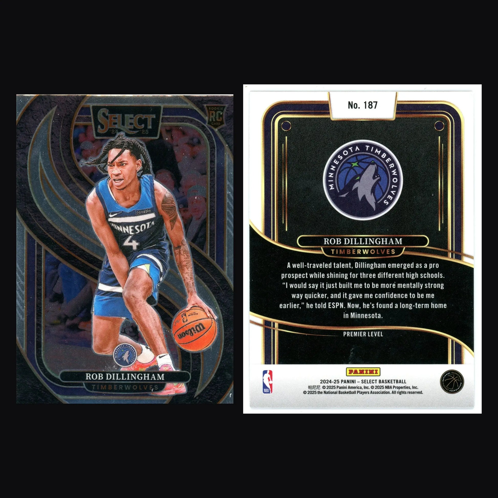 2024-25 Panini Select Rob Dillingham #187 Premier Level RC Timberwolves - Basketball Card Single