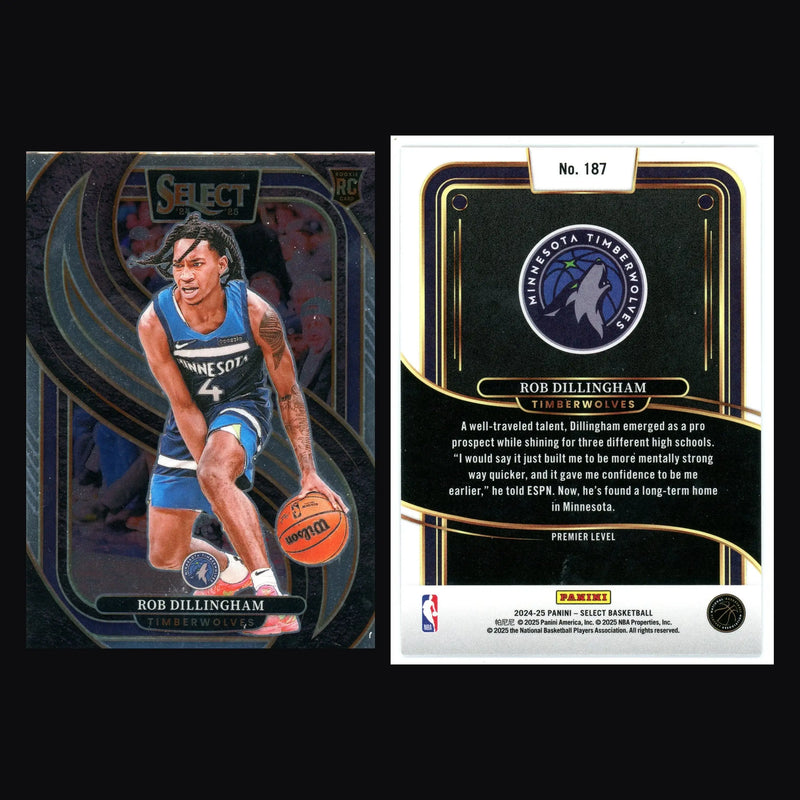 2024-25 Panini Select Rob Dillingham #187 Premier Level RC Timberwolves - Basketball Card Single