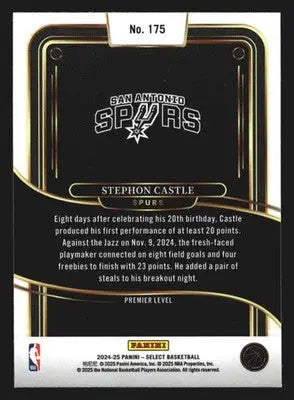 2024-25 Panini Select Stephon Castle #175 Premier Level San Antonio Spurs RC - Basketball Card Single