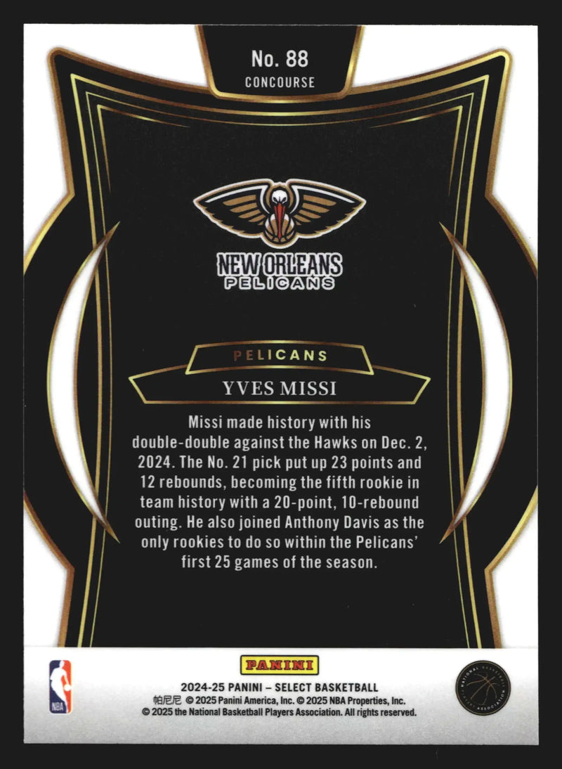 2024-25 Panini Select Yves Missi #88 Concourse RC New Orleans Pelicans