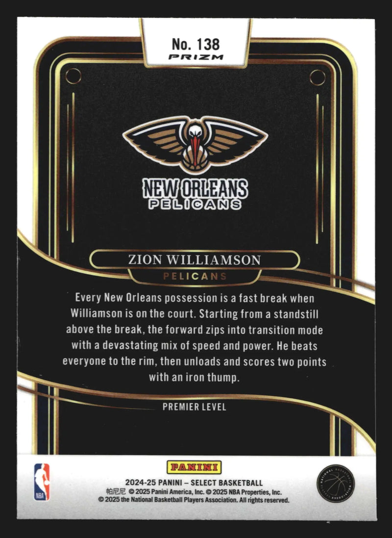 2024-25 Panini Select Zion Williamson #138 Premier Level Silver Prizm