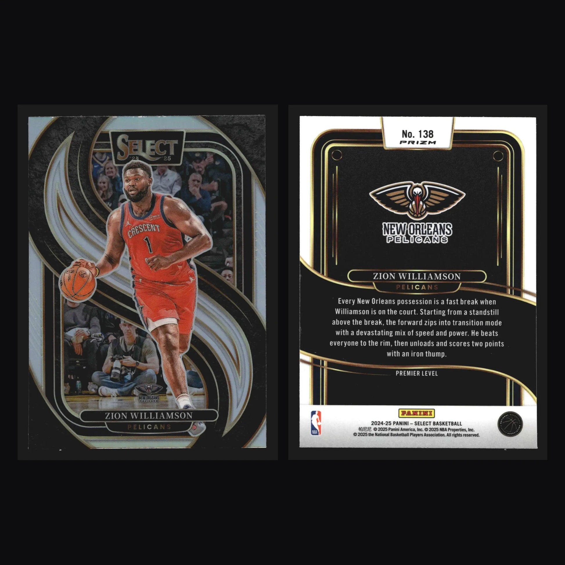 2024-25 Panini Select Zion Williamson #138 Premier Level Silver Prizm