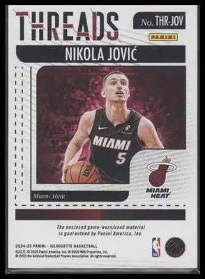 2024-25 Panini Silhouette #THR-JOV Nikola Jovic NBA Threads -Game Worn! Heat