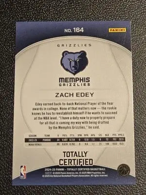 2024-25 Panini Totally Certified #164 Zach Edey Mirror Maroon - Basketball Card Single
