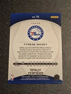 2024-25 Panini Totally Certified #72 Tyrese Maxey Mirror Maroon - Basketball Card Single