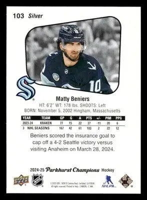2024-25 Parkhurst Champions #103 Matty Beniers Silver - Hockey Card Single
