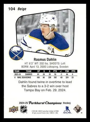 2024-25 Parkhurst Champions #104 Rasmus Dahlin - Hockey Card Single
