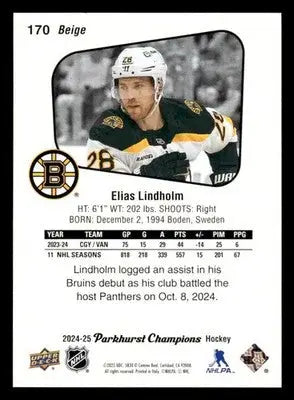 2024-25 Parkhurst Champions #170 Elias Lindholm - Hockey Card Single