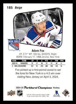2024-25 Parkhurst Champions #185 Adam Fox - Hockey Card Single