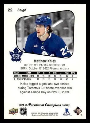 2024-25 Parkhurst Champions #22 Matthew Knies - Hockey Card Single