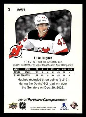 2024-25 Parkhurst Champions #3 Luke Hughes - Hockey Card Single