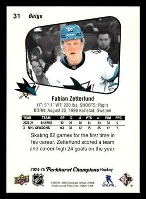 2024-25 Parkhurst Champions #31 Fabian Zetterlund - Hockey Card Single