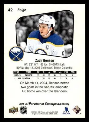 2024-25 Parkhurst Champions #42 Zach Benson - Hockey Card Single