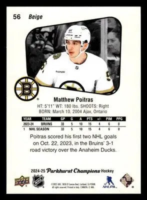 2024-25 Parkhurst Champions #56 Matthew Poitras - Hockey Card Single