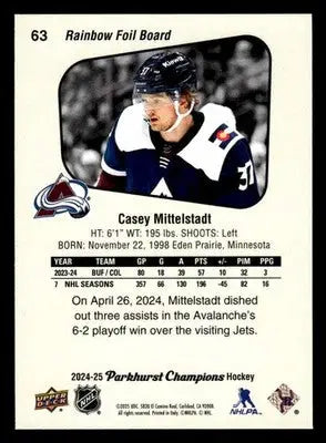 2024-25 Parkhurst Champions #63 Casey Mittelstadt Rainbow Foil - Hockey Card Single