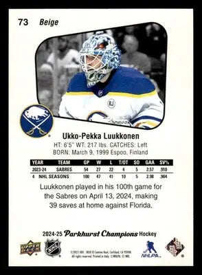 2024-25 Parkhurst Champions #73 Ukko-Pekka Luukkonen - Hockey Card Single