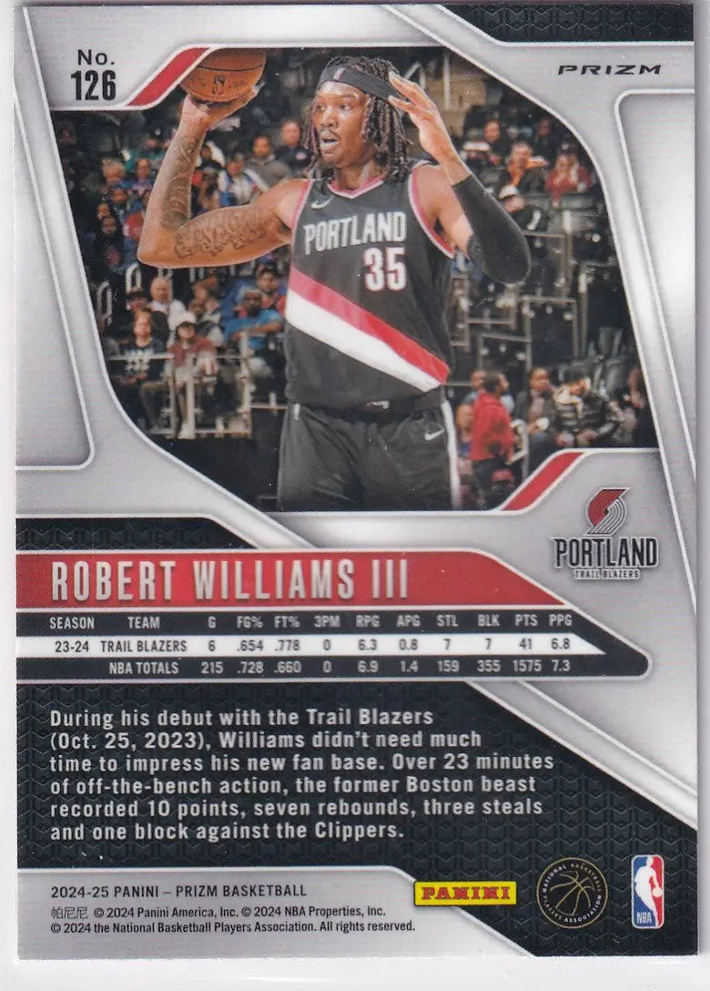 2024-25 PRIZM #126 ROBERT WILLIAMS III PINK CRACKED ICE- PORTLAND TRAIL BLAZZERS - Basketball Card Single