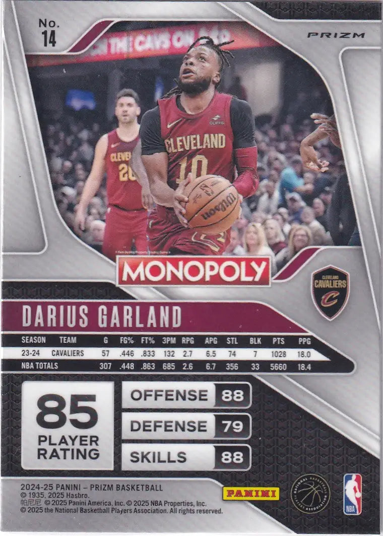 2024-25 PRIZM #14 DARIUS GARLAND MONOPOLY RED WAVE- CLEVELAND CAVALIERS - Basketball Card Single