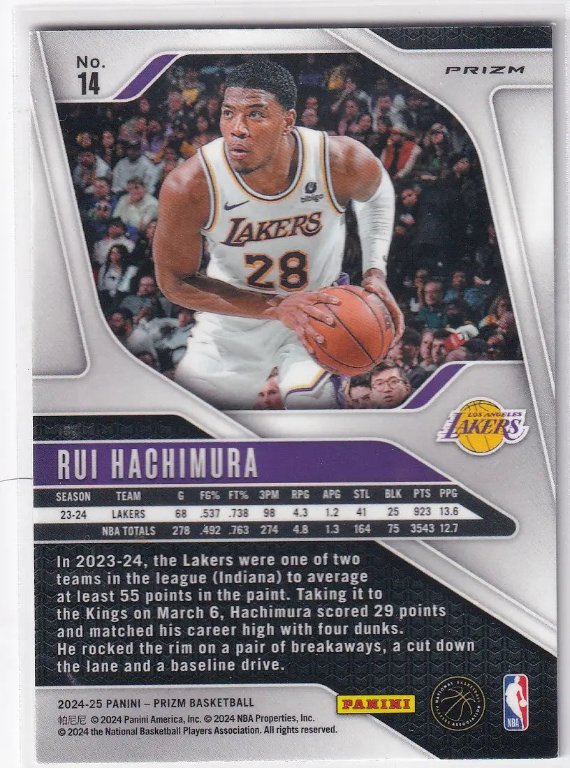 2024-25 PRIZM #14 RUI HACHIMURA CRACKED ICE- LOS ANGELES LAKERS