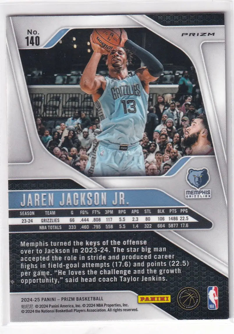 2024-25 PRIZM #140 JAREN JACKSON JR PINK CRACKED ICE- MEMPHIS GRIZZLIES - Basketball Card Single