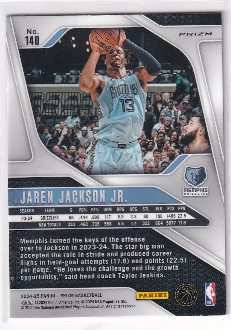 2024-25 PRIZM #140 JAREN JACKSON JR PINK CRACKED ICE- MEMPHIS GRIZZLIES - Basketball Card Single