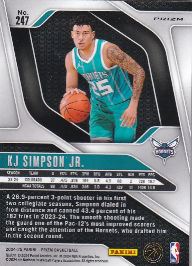 2024-25 PRIZM #247 KJ SIMPSON JR REFRACTOR- CHARLOTTE HORNETS