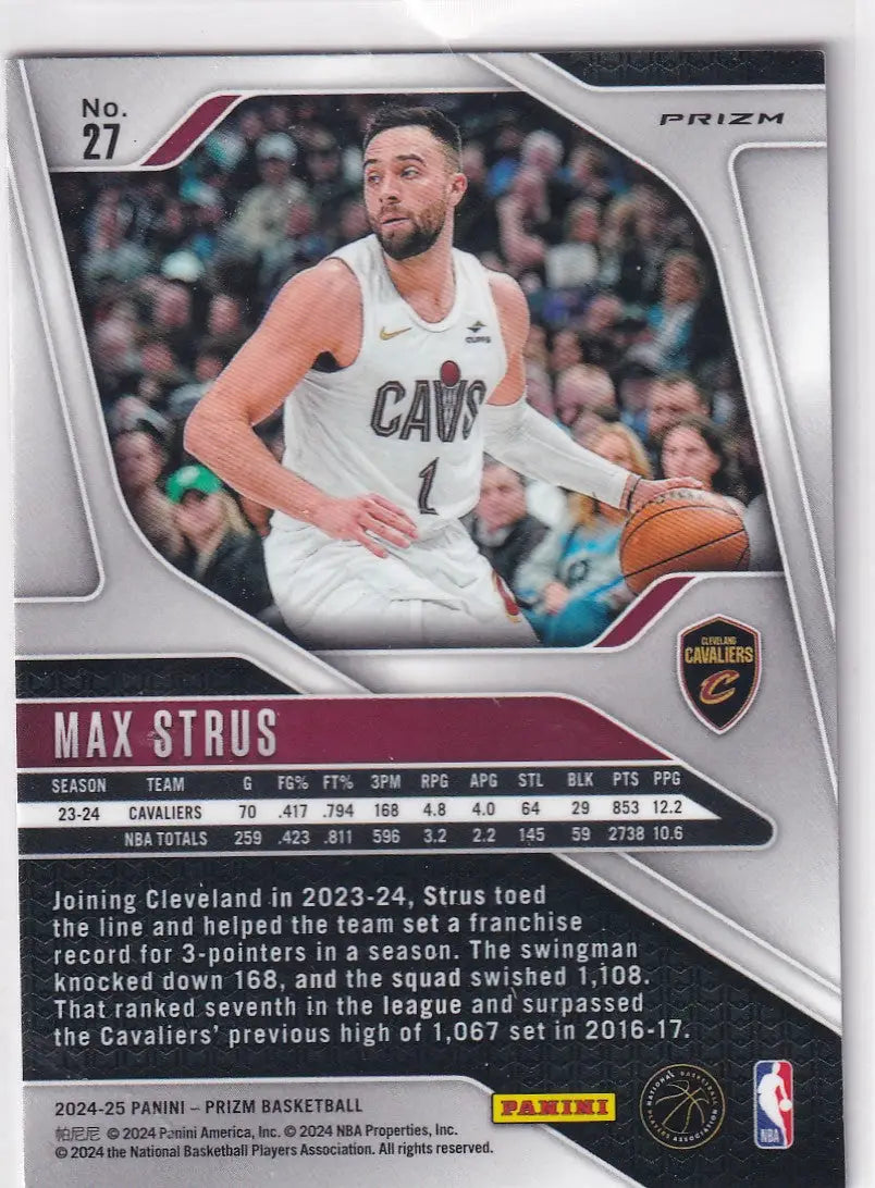 2024-25 PRIZM #27 MAX STRUS PINK CRACKEED ICE- CLEVELAND CAVALIERS - Basketball Card Single