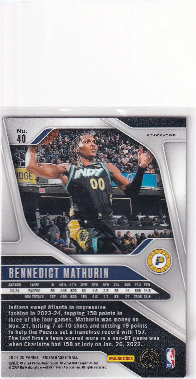 2024-25 PRIZM #40 BENNEDICT MATHURIN SILVER- INDIANA PACERS - Basketball Card Single
