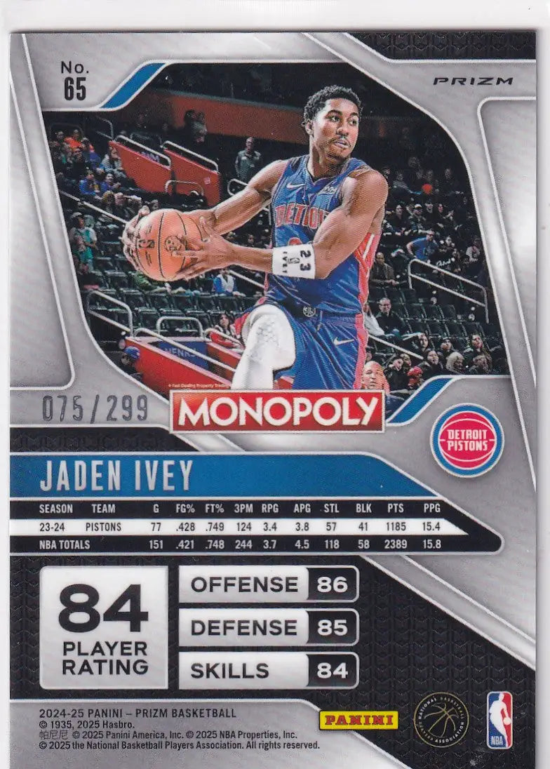 2024-25 PRIZM #65 JADEN IVEY BRONZE MONOPOLY 75/299- DETROIT PISTONS - Basketball Card Single