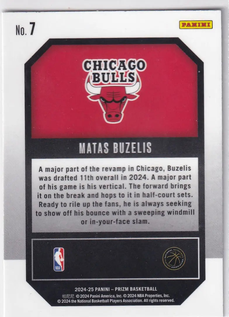 2024-25 PRIZM #7 MATAS BUZELIS EMERGENT- CHICAGO BULLS - Basketball Card Single