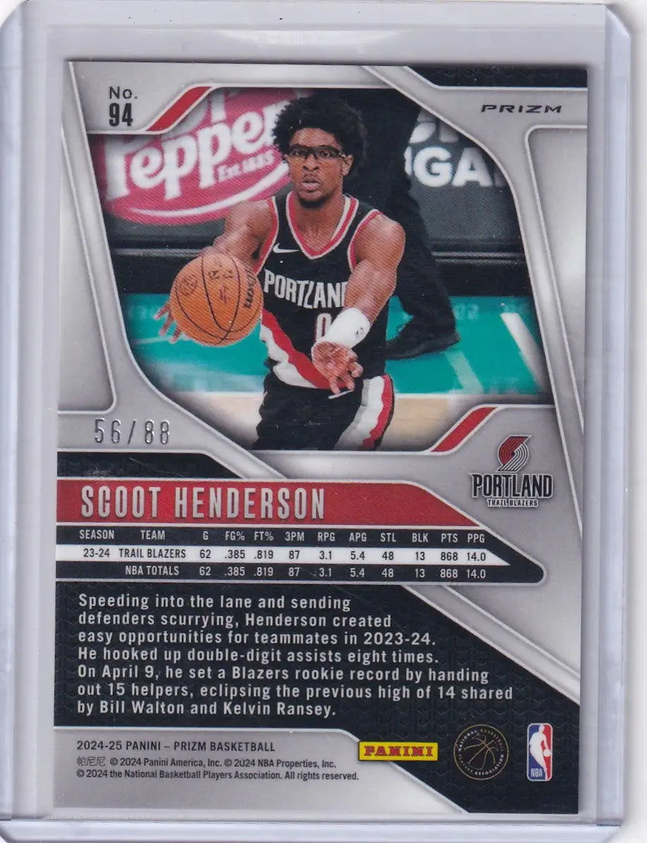 2024-25 PRIZM #94 SCOOT HENDERSON RED SCOPE 56/88- PORTLAND TRAIL BLAZZERS