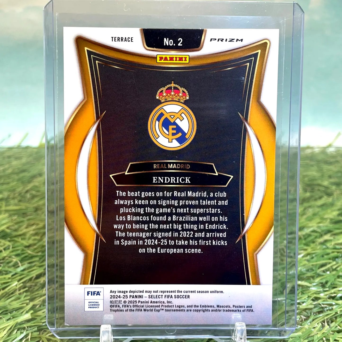 Endrick Real Madrid soccer card with purple mojo design in 2024-25 Select FIFA Endrick series