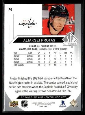 2024-25 SP Authentic Aliaksei Protas #70 Washington Capitals