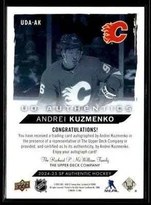 2024-25 SP Authentic Andrei Kuzmenko #UDA-AK UD Authentics Auto Flames