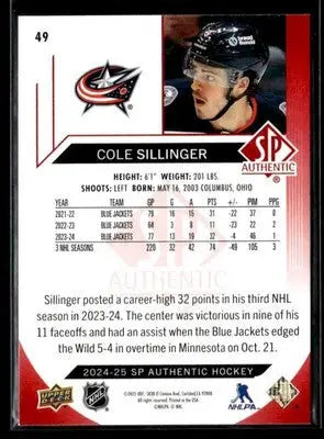 2024-25 SP Authentic Cole Sillinger #49 Limited Red Columbus Blue Jackets - Hockey Card Single