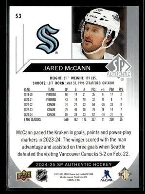 2024-25 SP Authentic Jared McCann #53 Seattle Kraken - Hockey Card Single