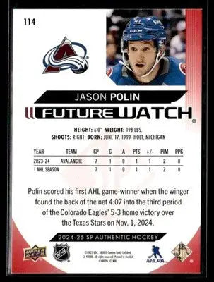 2024-25 SP Authentic Jason Polin #114 Limited Red Colorado Avalanche - Hockey Card Single