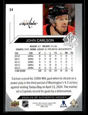 2024-25 SP Authentic John Carlson #34 Washington Capitals - Hockey Card Single