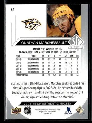 2024-25 SP Authentic Jonathan Marchessault #63 Nashville Predators - Hockey Card Single