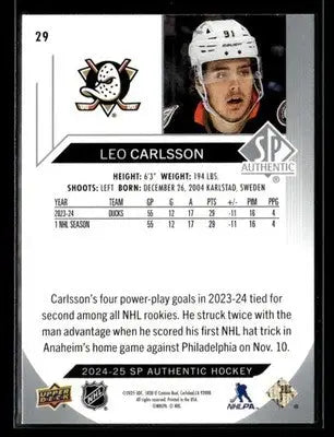 2024-25 SP Authentic Leo Carlsson #29 Anaheim Ducks - Hockey Card Single