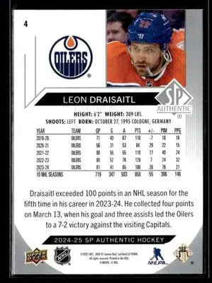 2024-25 SP Authentic Leon Draisaitl #4 Edmonton Oilers - Hockey Card Single