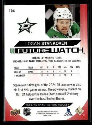 2024-25 SP Authentic Logan Stankoven #104 Limited Red Dallas Stars - Hockey Card Single