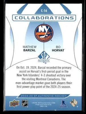 2024-25 SP Authentic Mathew Barzal/Bo Horvat #C-16 Collaborations Blue Islanders - Hockey Card Single
