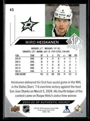 2024-25 SP Authentic Miro Heiskanen #43 Dallas Stars - Hockey Card Single