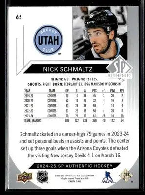 2024-25 SP Authentic Nick Schmaltz #65 Arizona Coyotes - Hockey Card Single
