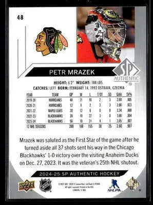 2024-25 SP Authentic Petr Mrazek #48 Chicago Blackhawks - Hockey Card Single