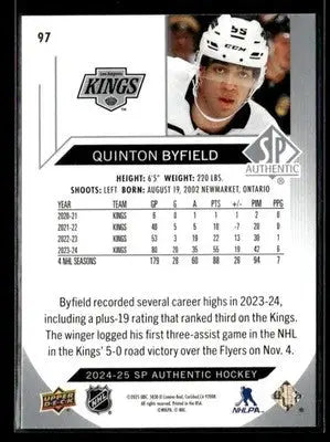 2024-25 SP Authentic Quinton Byfield #97 Los Angeles Kings - Hockey Card Single