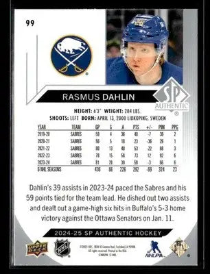 2024-25 SP Authentic Rasmus Dahlin #99 Buffalo Sabres - Hockey Card Single