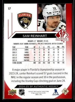 2024-25 SP Authentic Sam Reinhart #17 Limited Red Florida Panthers - Hockey Card Single