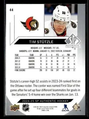 2024-25 SP Authentic Tim Stutzle #44 Ottawa Senators - Hockey Card Single